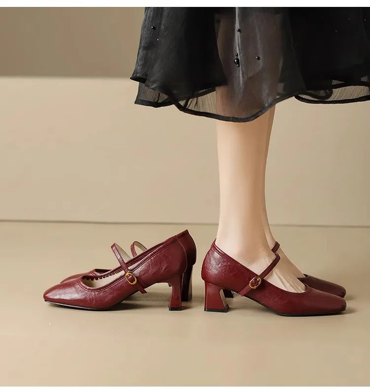 Women's Chunky Heel Mary Jane Pumps | Buckle Strap Block Heel Mary Jane Pumps Axl