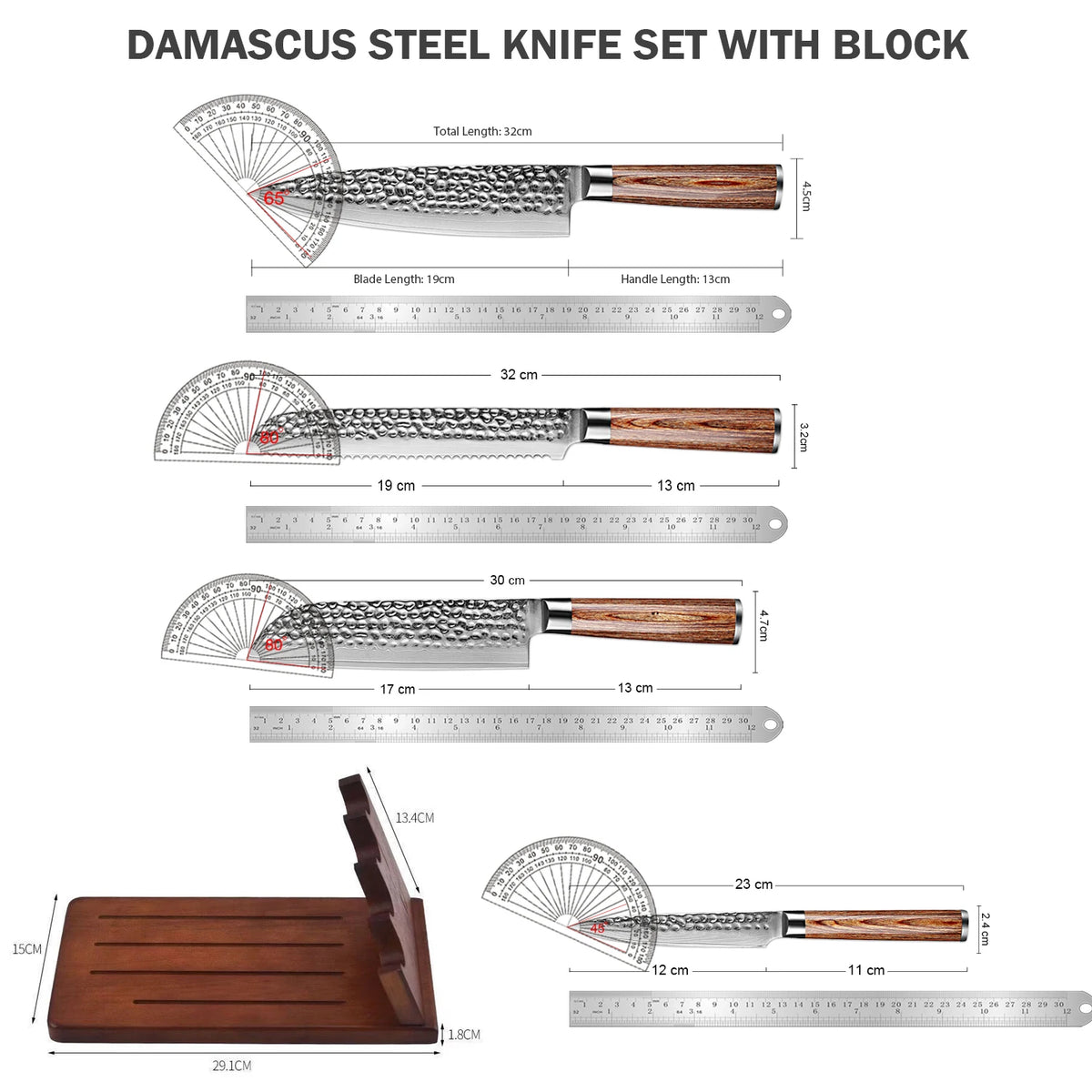 XITUO 5-Piece Damascus Steel Knife Set – Chef & Santoku Damascus Knife Set Axl