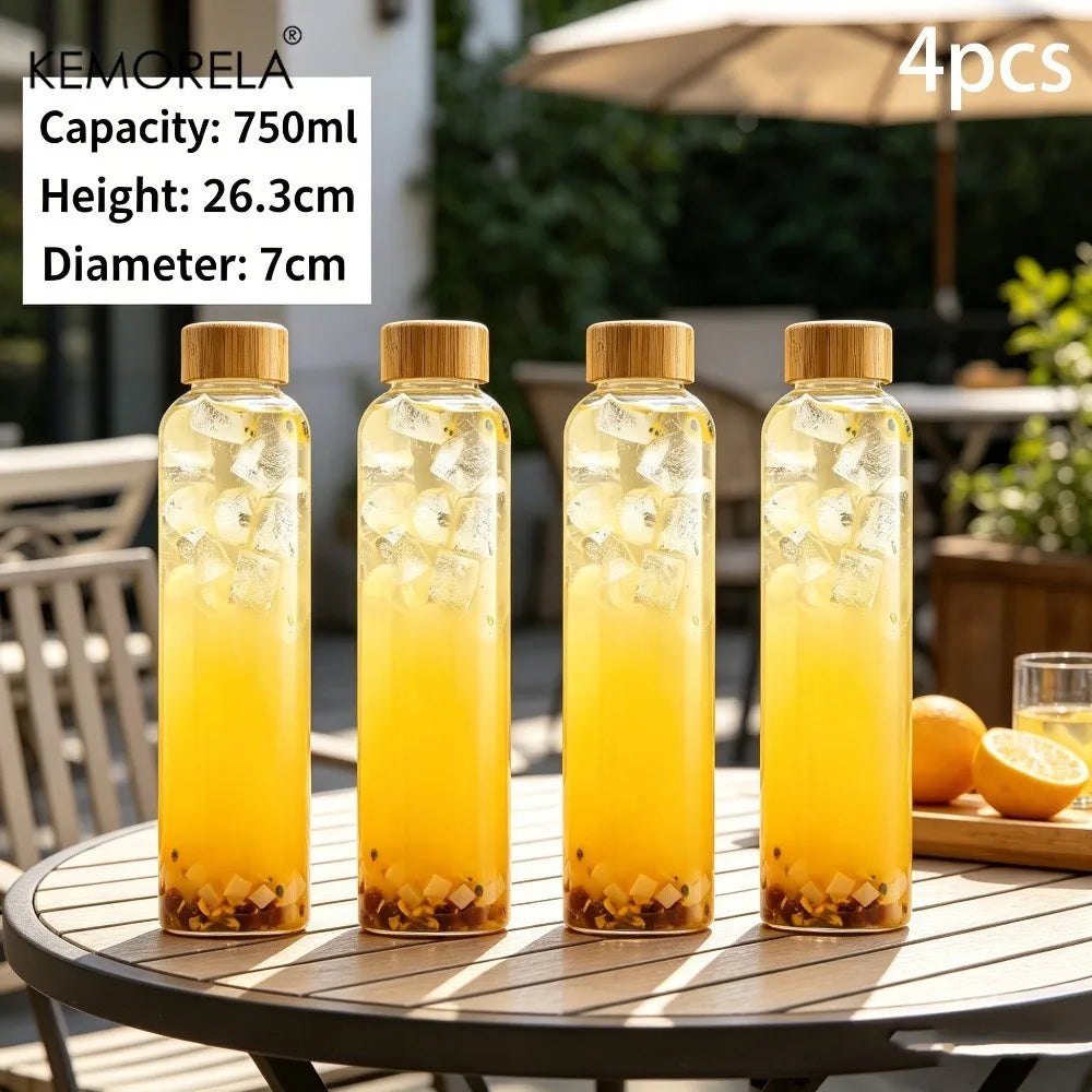 KEMORELA Glass Water Bottle – Leak-Proof, Heat-Resistant 500–1000ml Glass Water Bottle Axl 4PCS 750ML 500-1000ML