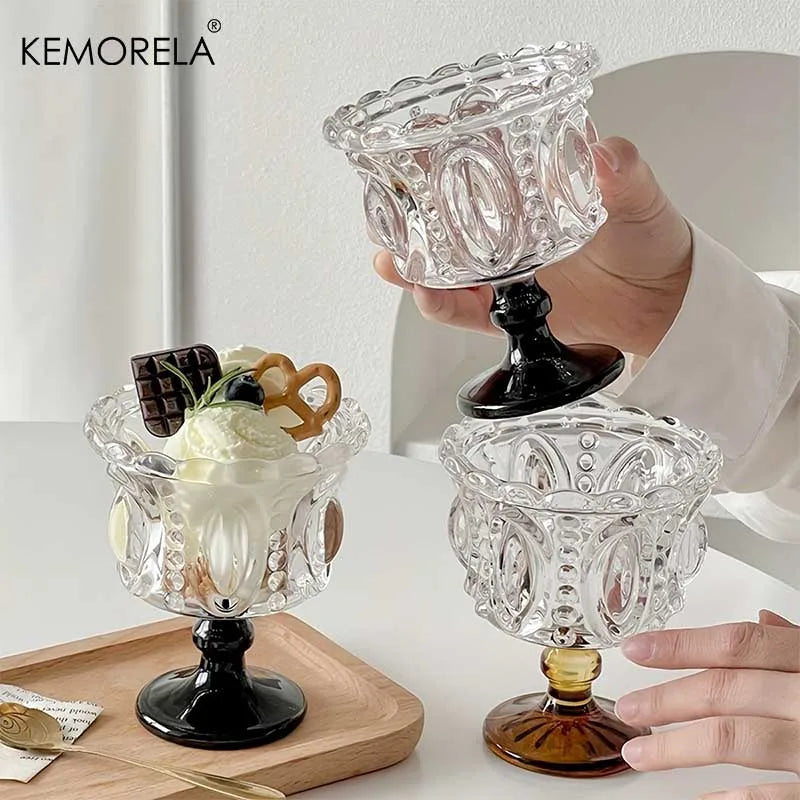 KEMORELA Retro Embossed Tall Glass Goblet – Black Crystal Cup Glass Goblet Set Axl