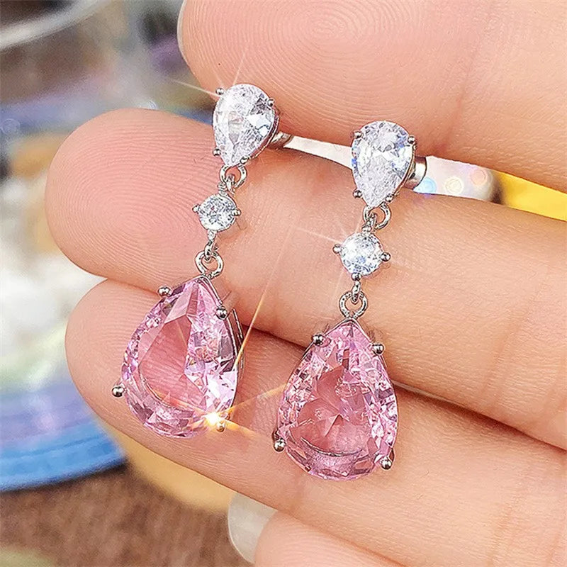 Huitan Pink CZ Drop Earrings – Women's Statement Fashion Jewelry Drop Earrings Axl