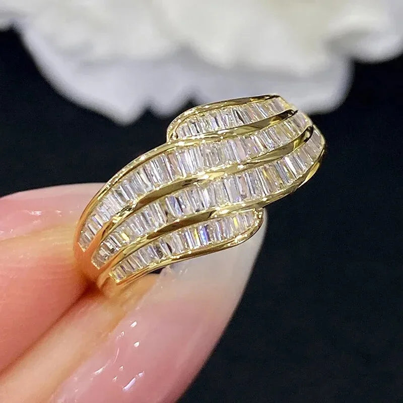 Huitan Women's Geometric CZ Wedding Band Ring – Silver & Gold Fashion Ring Axl T0709 9