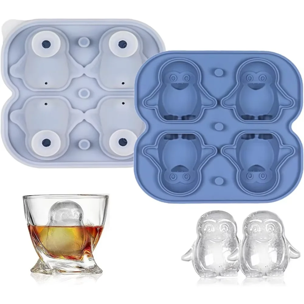 KEMORELA Penguin Silicone Ice Cube Tray with Lid | BPA-Free Silicone Ice Cube Tray Axl Blue