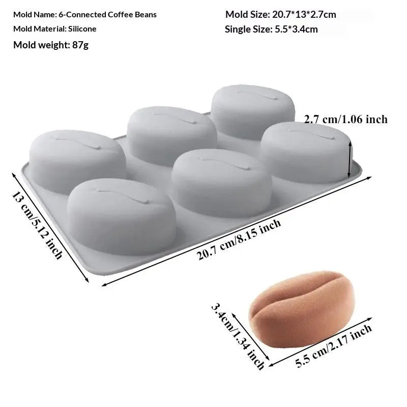 Coffee Bean Silicone Mold – 6 & 28 Cavity Mousse Cake Baking Silicone Baking Mold Axl 6Cavity