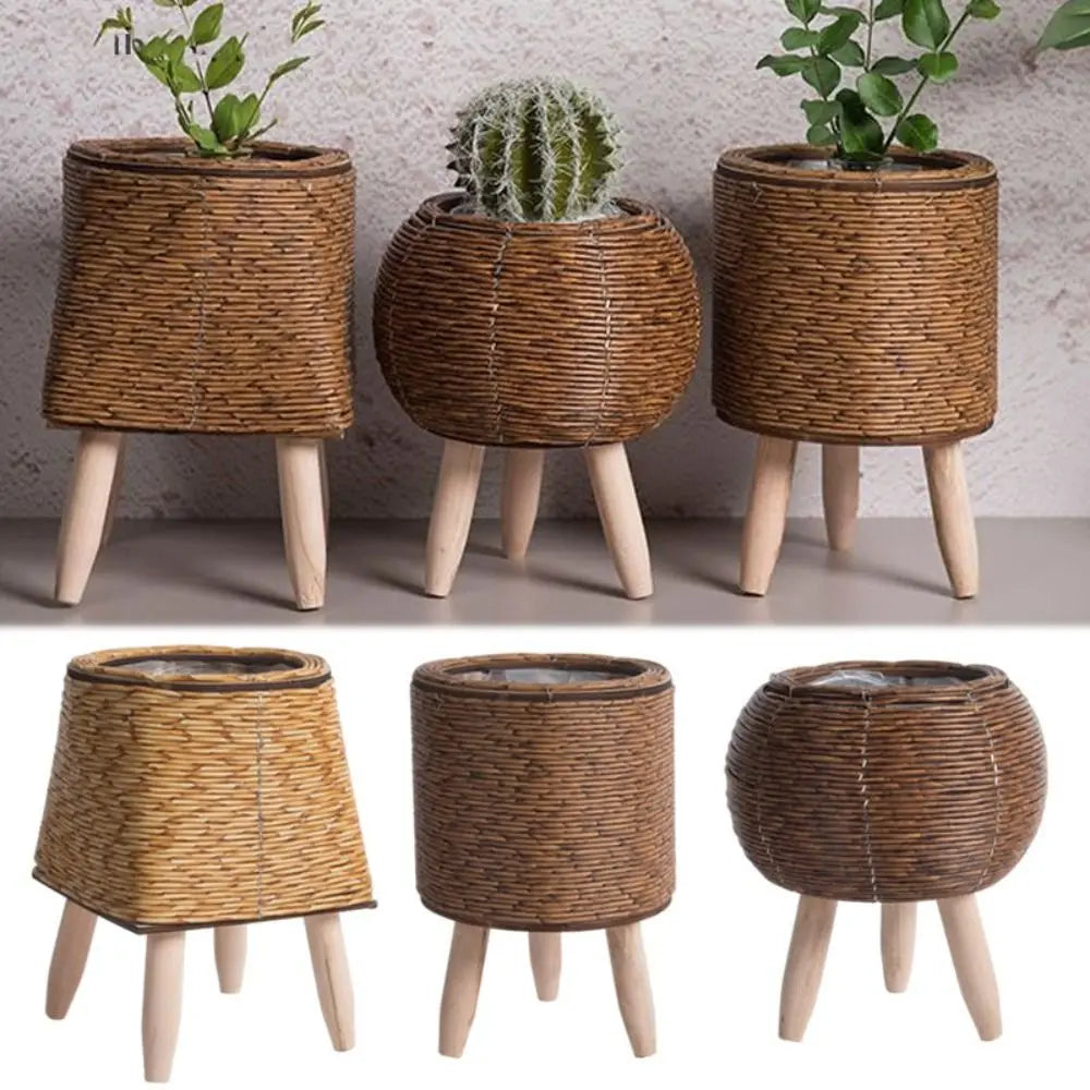 Rattan Woven Flower Pot with Removable Legs | Nordic Plant Stand Woven Plant Stand Axl