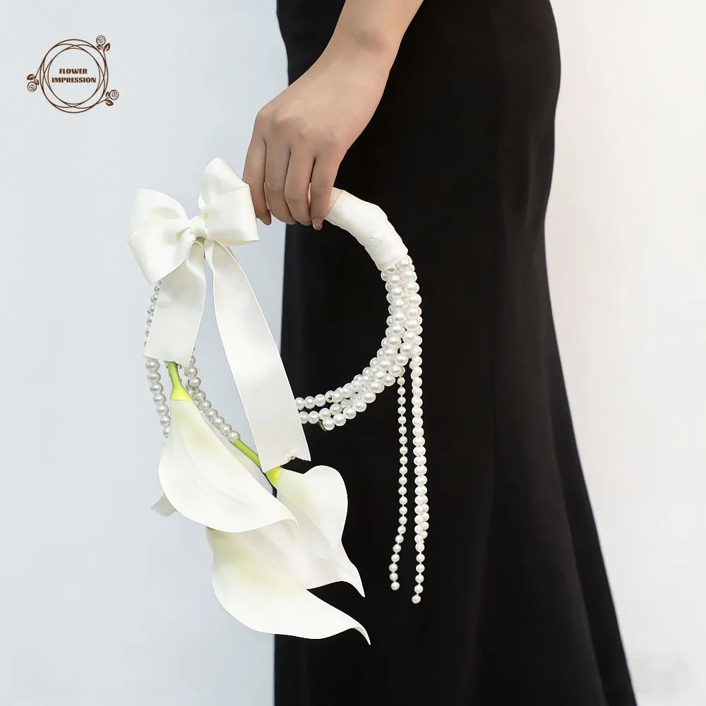 Faux Calla Lily Hoop Bridal Bouquet | White Artificial Flowers Artificial Bridal Bouquet Axl