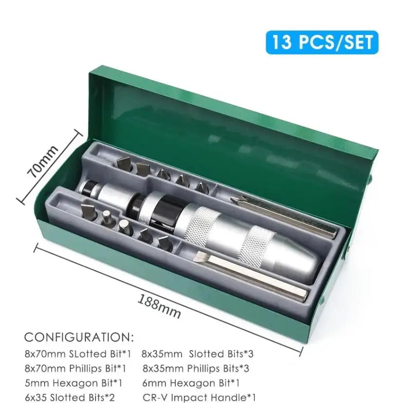 13-Piece CR-V Impact Screwdriver Set | Chrome Vanadium Steel Impact Screwdriver Set Axl A