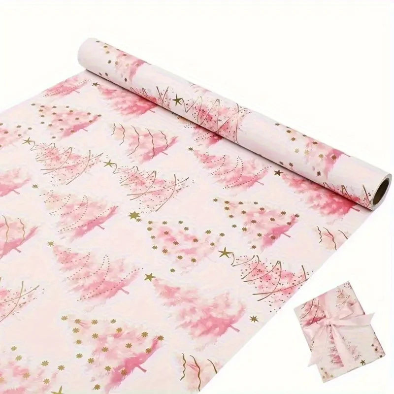 Christmas Tree Golden Foil Gift Wrapping Paper Roll 17x118in Gift Wrapping Paper Axl
