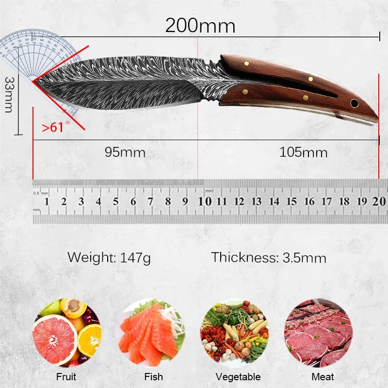 Feather Pattern Kitchen Knife with Sheath – Stainless Steel Kitchen Knife Axl