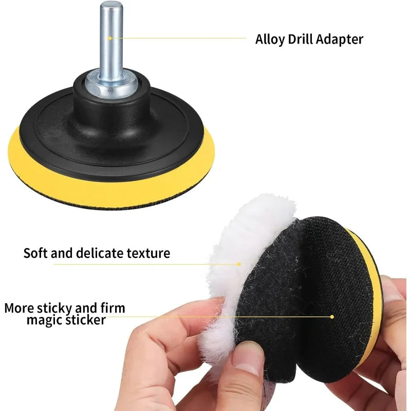 6-Pc 3-Inch Wool Polishing Pads Kit with M14 Drill Adapter Car Polishing Pads Axl