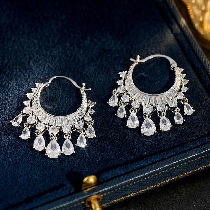Huitan CZ Tassel Drop Earrings – Women's Fashion Jewelry CZ Drop Earrings Axl