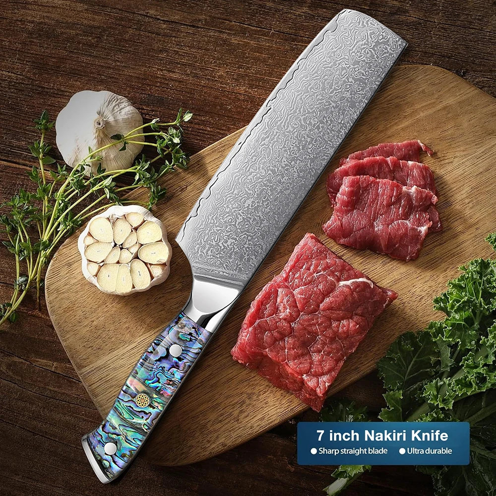 XITUO 7" Nakiri Knife – Damascus Steel & Abalone Handle Nakiri Kitchen Knife Axl