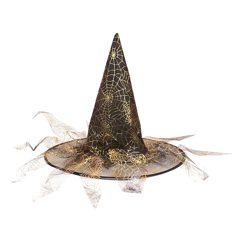 Lace Mesh Witch Hat – Unisex Halloween Costume Cap Costume Hat Axl L B-Gold Black