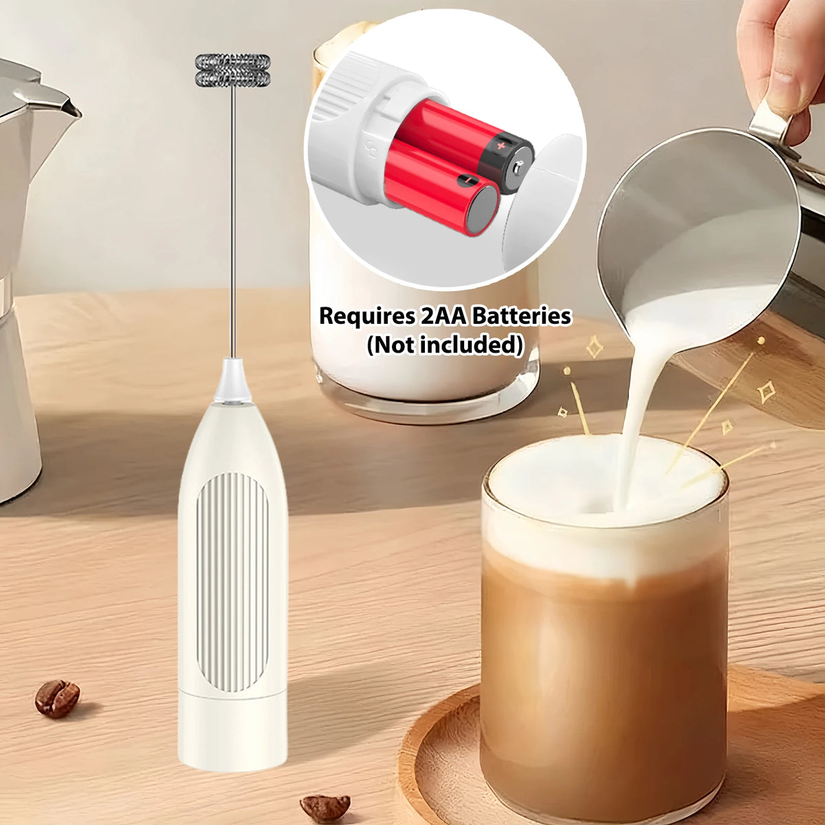 ONEKA Handheld Milk Frother Wand – Battery Operated Mixer Milk Frother Wand Axl Cream