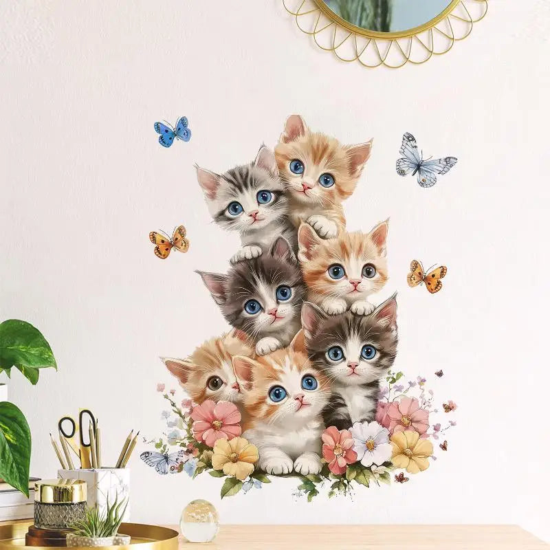 Cat Flower Butterfly Wall Stickers – Nursery & Home Decals Wall Decals Axl