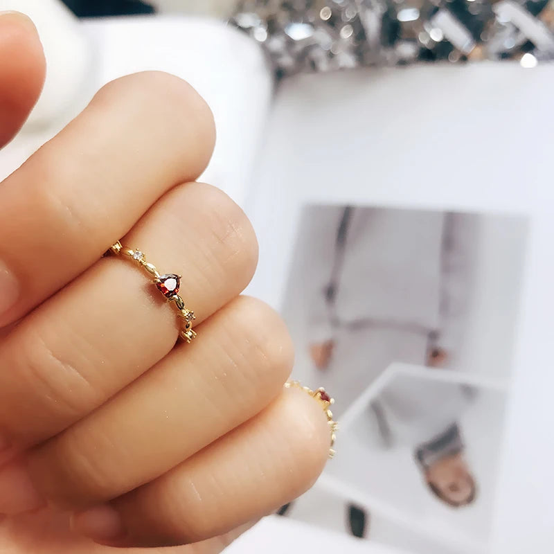 Huitan Red Heart CZ Ring – Gold Wedding Band for Women Fashion Ring Axl