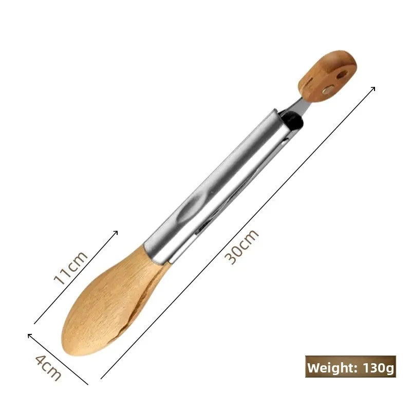 Walnut Wood Handle Stainless Steel Food Tongs | BBQ & Kitchen Kitchen Serving Tongs Axl (30cm)Rubber wood fo