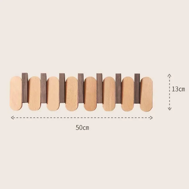 Piano Key Wall-Mounted Coat Rack – 12-Hook Oak Wood Organizer Wall-Mounted Coat Rack Axl Style C-7 Hooks