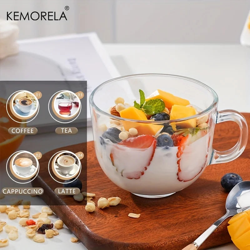 KEMORELA 400ml Glass Overnight Oats Cup with Lid & Spoon Glass Breakfast Cup Axl