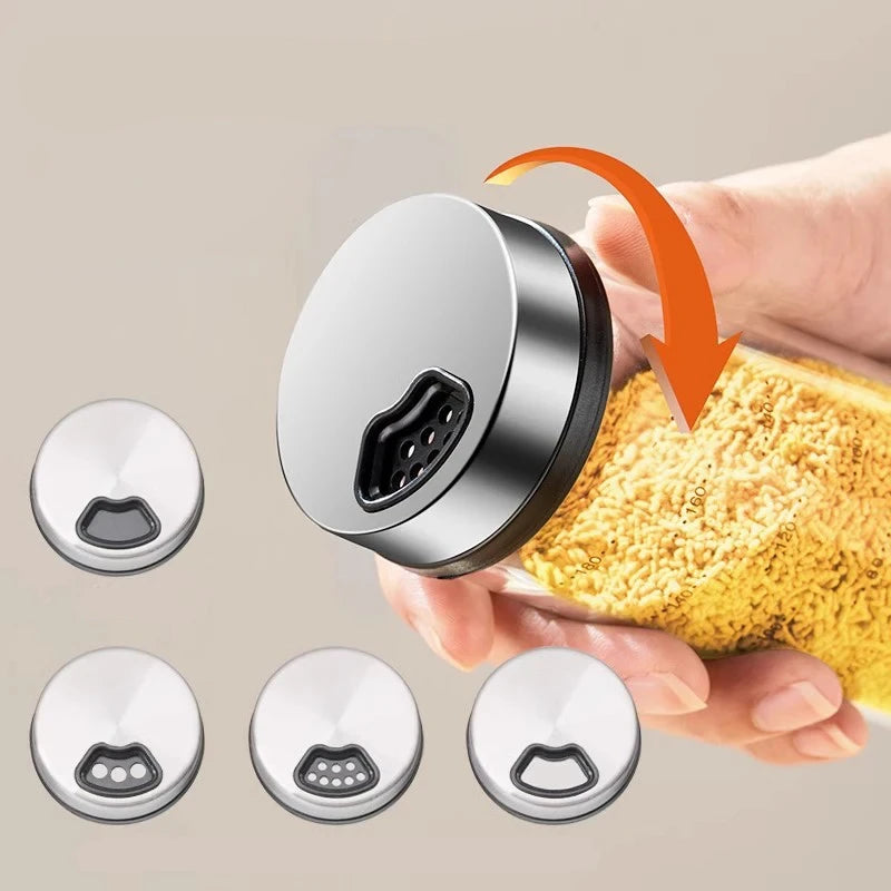 Glass Spice & Pepper Shaker | Stainless Steel Rotatable Cap Spice Shaker Bottle Axl