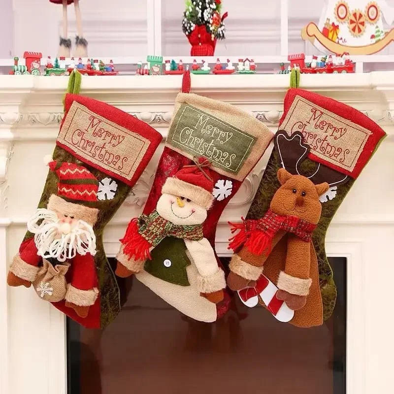 Large Christmas Stockings Set of 3 – Santa, Snowman & Reindeer Christmas Stockings Axl Three-piece