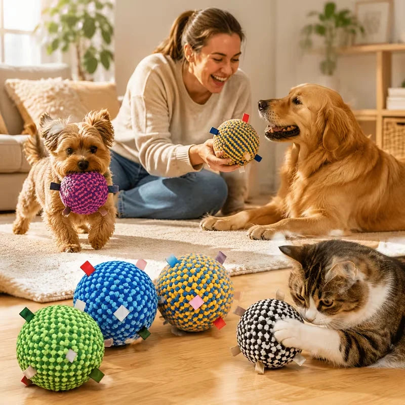 Interactive Dog Ball with Bell – Fetch, Tug & Training Toy Dog Fetch Toy Axl