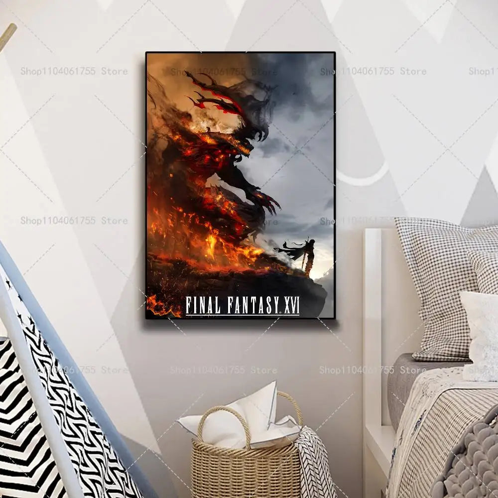 Final Fantasy XVI Game Poster – Self-Adhesive Wall Art Print Wall Art Poster Axl