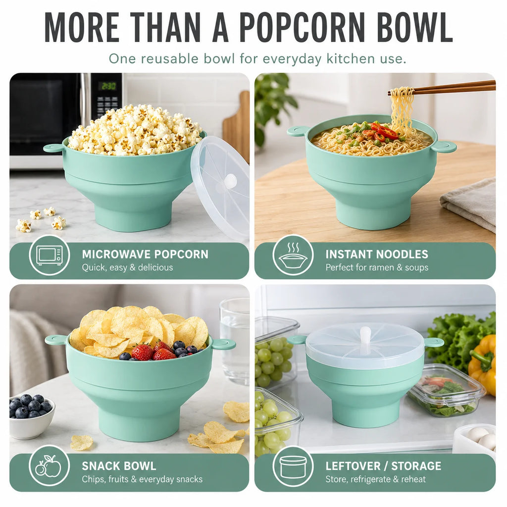 Collapsible Silicone Microwave Popcorn Popper Bowl with Lid Popcorn Popper Axl