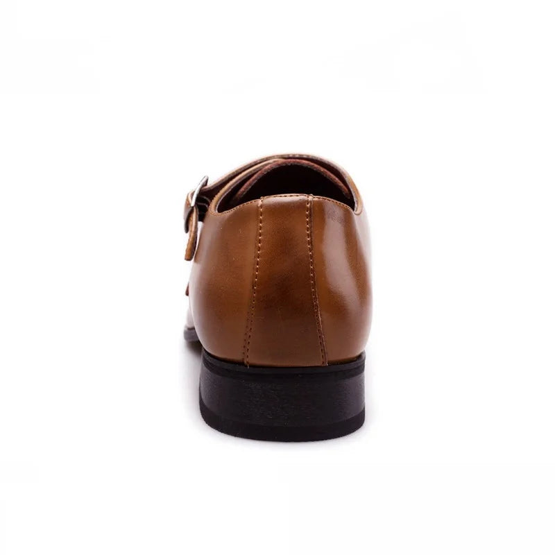 Men's Double Monk Strap Brogue Leather Dress Shoes Loafers Men's Dress Shoes Axl