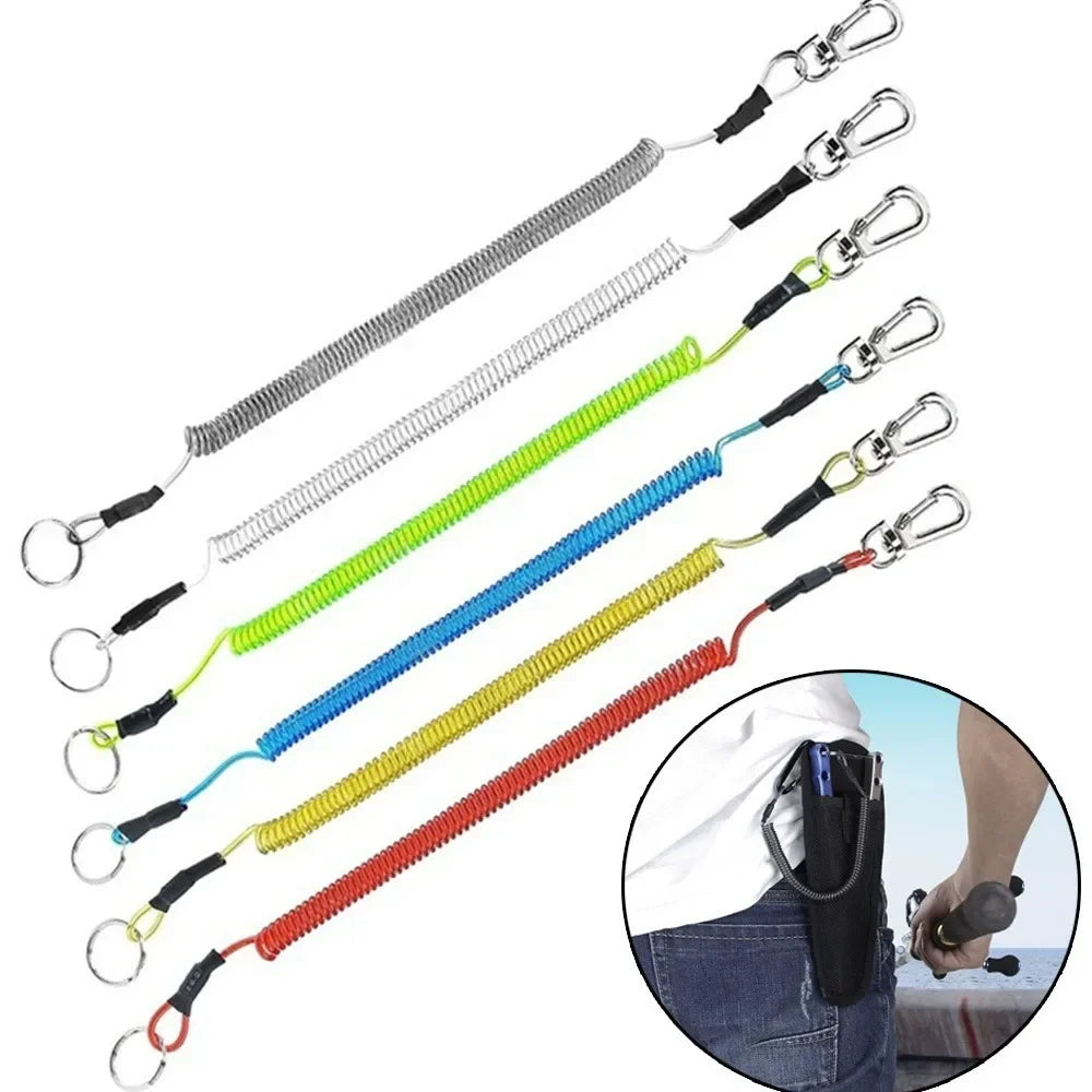 Steel Wire Spring Rope Lanyard with Carabiner – 1.5m Stretch Spring Rope Lanyard Axl