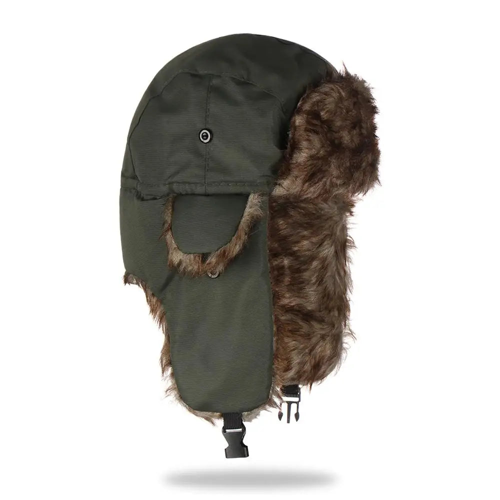 Unisex Russian Ushanka Trapper Hat – Warm Fur Earflap Winter Cap Winter Trapper Hat Axl army green