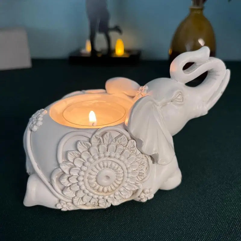 Elephant Trunks Up Tealight Candle Holder – Resin Home Decor Tealight Candle Holder Axl Style-B