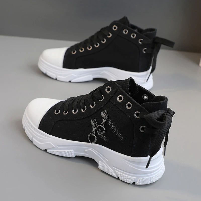 Women's High Top Denim Canvas Platform Sneakers – Lace Up Platform Canvas Sneaker Axl