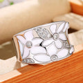 Huitan Enamel Flower Ring for Women | CZ Floral Fashion Ring Enamel Fashion Ring Axl White 9