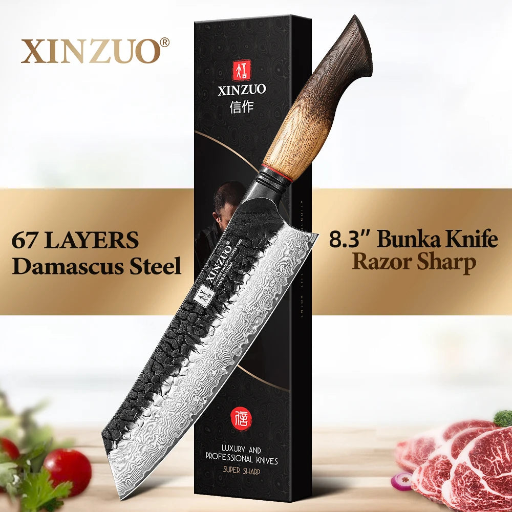 XINZUO 8.3" Damascus Bunka Knife – 67-Layer Steel, 60 HRC Damascus Kitchen Knife Axl Default Title
