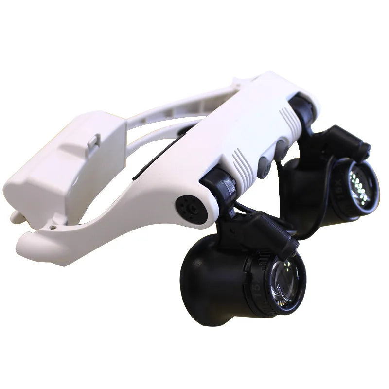 LED Headband Magnifier 10X–25X – Head Loupe with Light Headband Magnifier Axl
