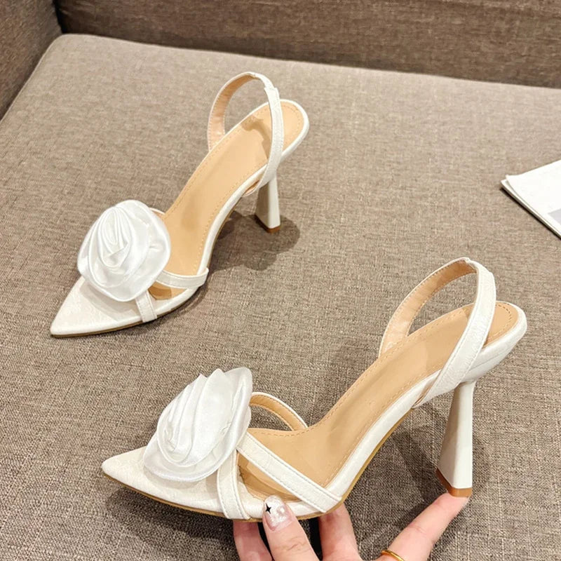 Silk Rose Flower High Heel Sandals – Wedding & Party Shoes High Heel Sandals Axl White 36