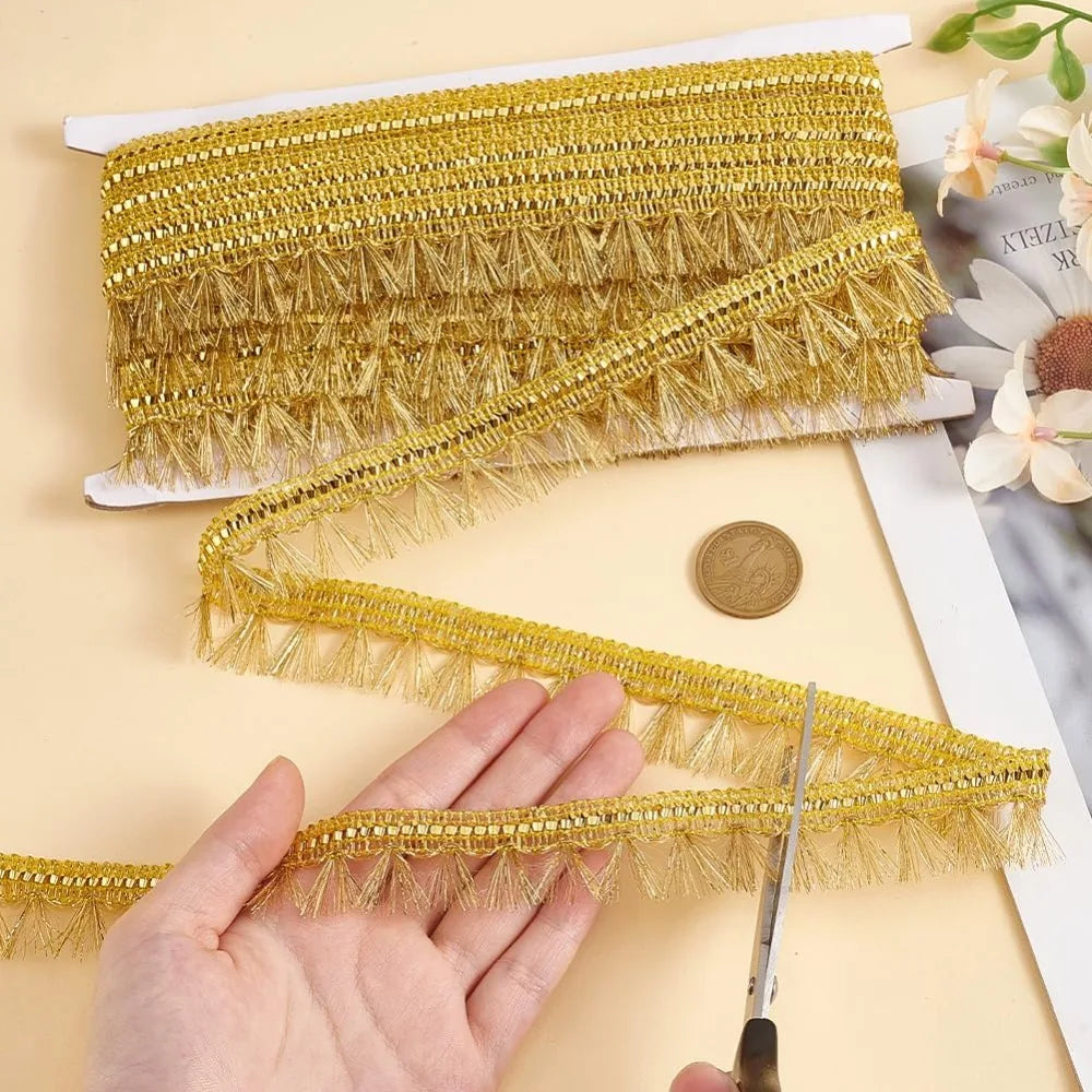 Gold Fringe Tassel Lace Ribbon 15 Yards – 27mm Polyester Trim Tassel Lace Ribbon Axl