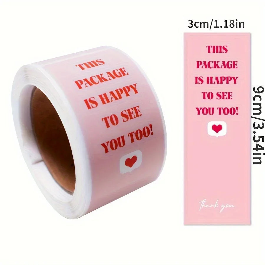 Pink 'Happy To See You Too' Self-Adhesive Packaging Stickers Decorative Packaging Stickers Axl