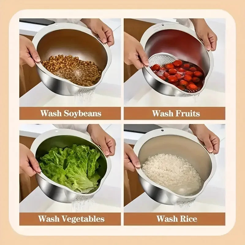 Stainless Steel Rice Washer Strainer Bowl & Colander | KEMORELA Kitchen Strainer Bowl Axl