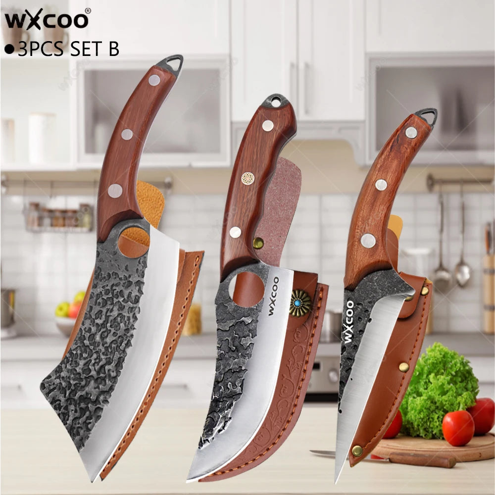 WXCOO Hand-Forged Boning & Slicing Knife – Stainless Steel Boning Knife Axl 3PCS SET B
