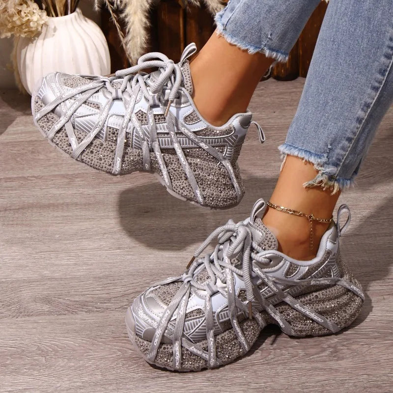 YEAE Chunky Platform Sneakers – Sequin Lace-Up Trainers Platform Sneakers Axl