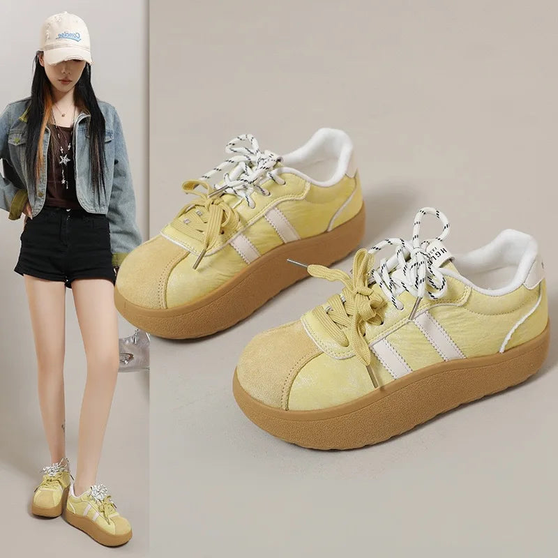 Women's Retro Thick Sole White Sneakers – Lightweight Trainer Women's Sneakers Axl yellow 35