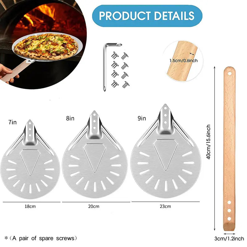 PGY Perforated Pizza Peel 7/8/9 Inch – Aluminum Wood Handle Pizza Peel Axl