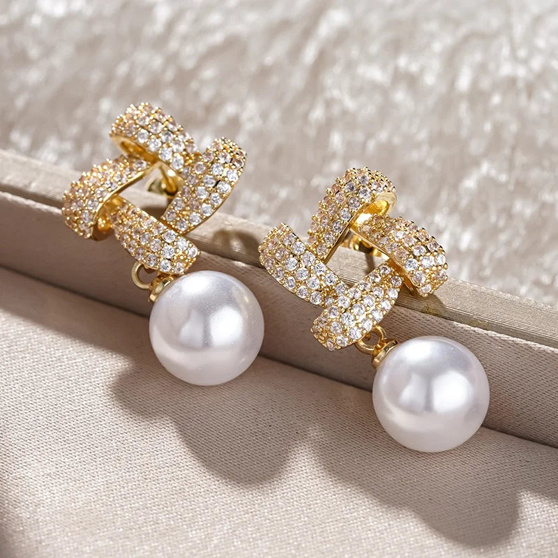 Huitan Pearl & Cubic Zirconia Drop Earrings | Women's Jewelry Drop Earrings Axl