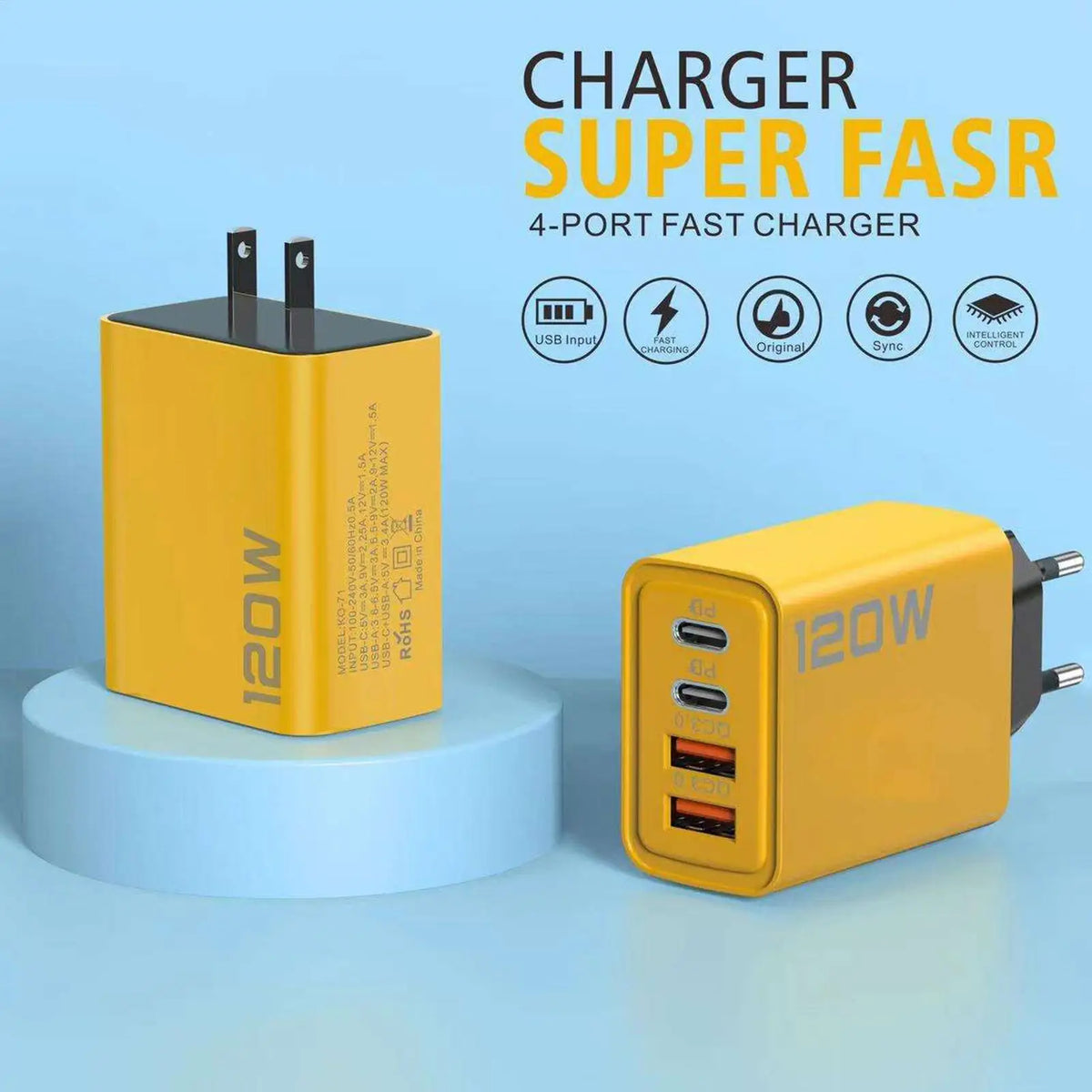 120W 4-Port USB-C Fast Wall Charger Block | Dual PD USB Wall Charger Axl
