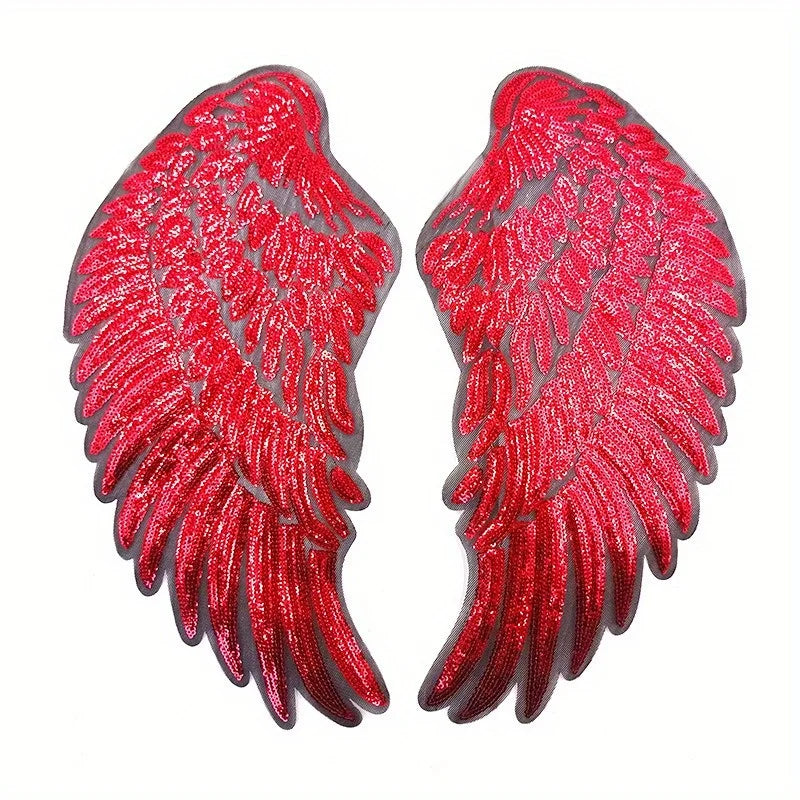 Large Sequin Wing Patches – Sew-On DIY Appliqué for Jeans Sew-On Fabric Patch Axl Red