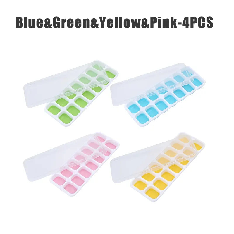 14-Grid Silicone Ice Cube Tray with Lid – Reusable Mold Silicone Ice Tray Axl 4pcs