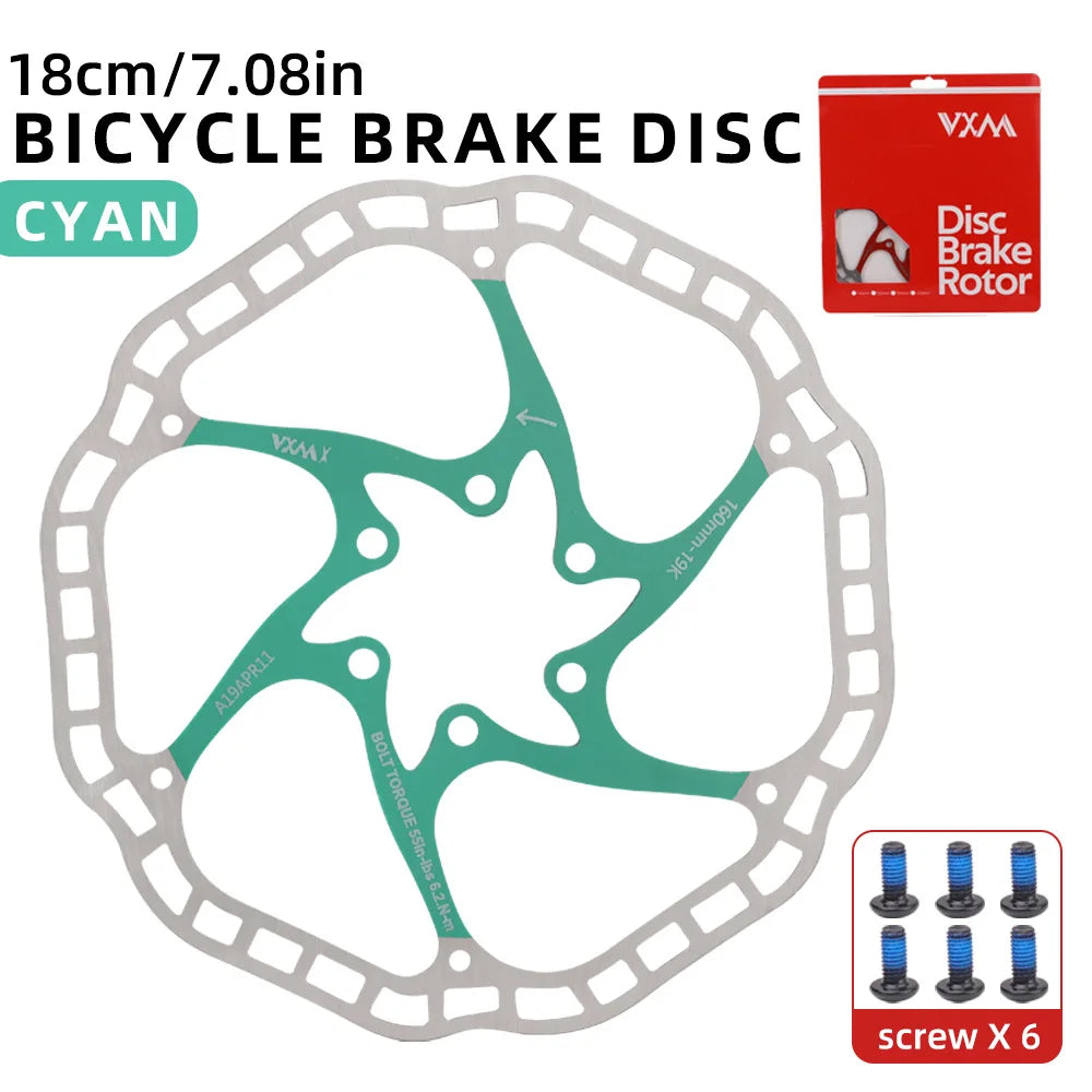 VXM Floating Disc Brake Rotor 160/180mm 6-Bolt MTB Bike Disc Brake Rotor Axl 180MMCyan