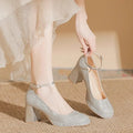 Women's Sparkle Platform Mary Jane Pumps | Buckle Strap Heels Platform Heeled Pumps Axl Silver 37